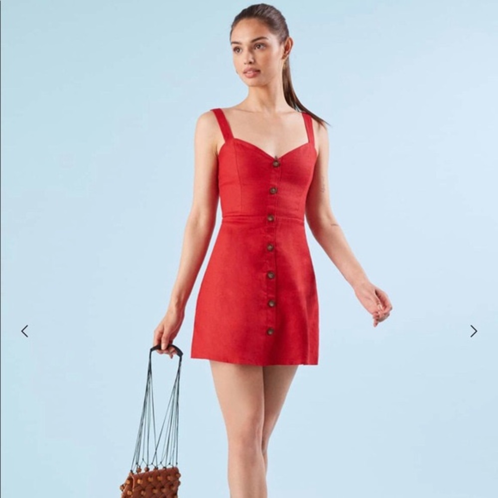 Reformation Red Finn Linen Minidress size 6 size 8
